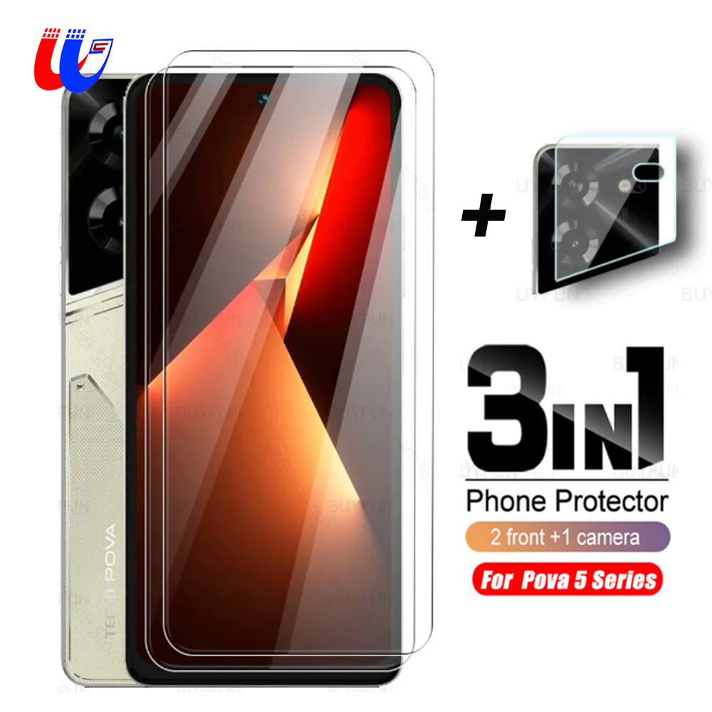 Cho TECNO pova 5 4g kính 3 trong 1 Kính cường lực (2 trước + 1 ống kính) tecon pova5 Pro pova5pro 5pro lh7n lh8n 6.78inch 2023 ống kính máy ảnh miếng bảo vệ màn hình