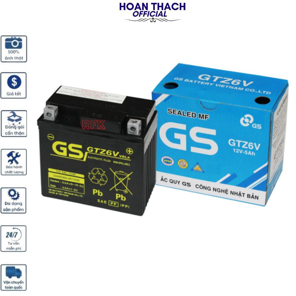 Bình ắc quy GS khô GTZ6V (12V-5AH) cho xe air blade, click, vision, sh mode, sh HOANTHACH
