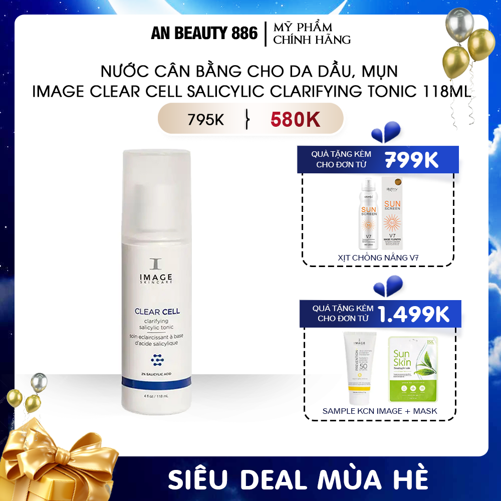Nước cân bằng pH dành cho da dầu, mụn Image Clear Cell Salicylic Clarifying Tonic 118ml