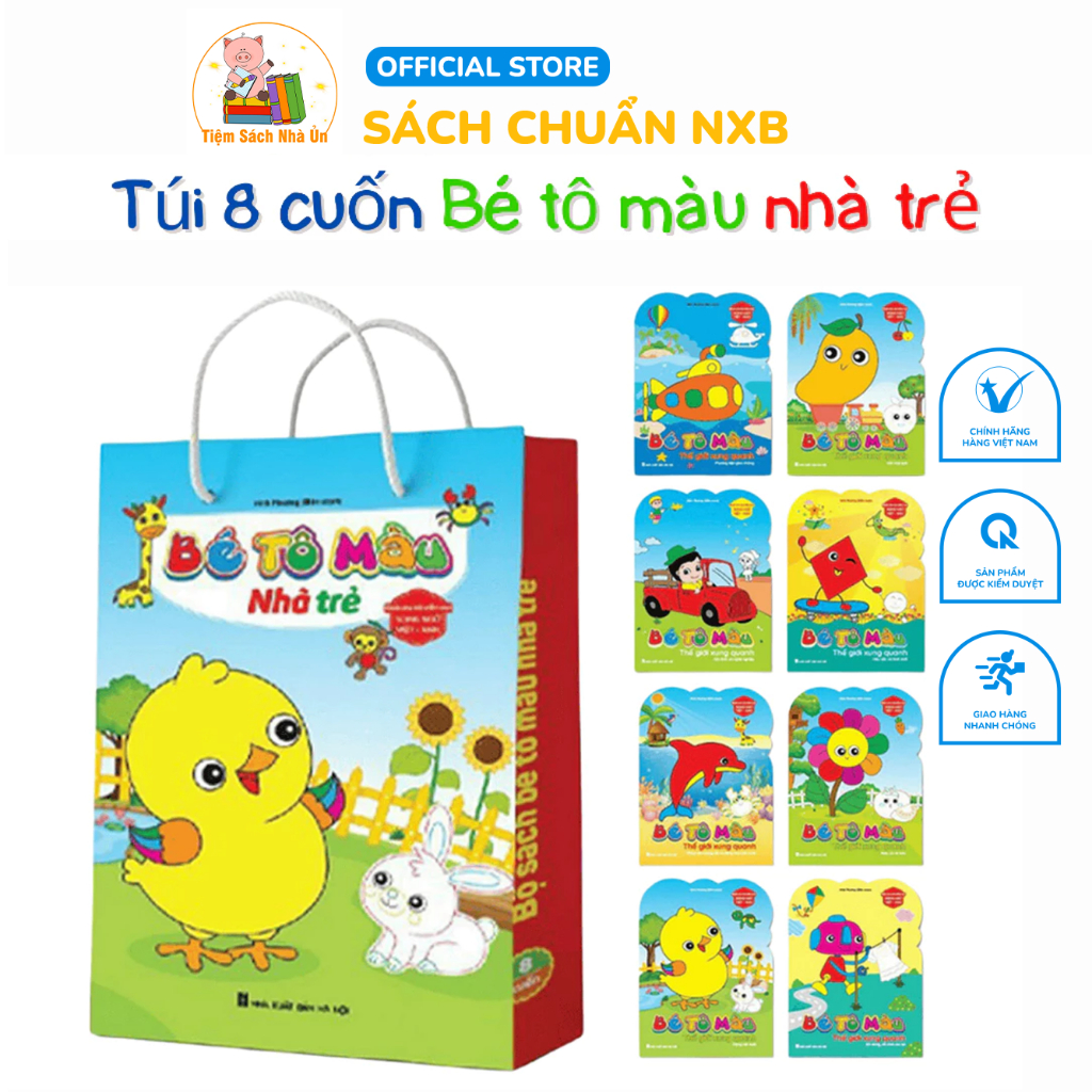 Sách - Bé Tô Màu Nhà Trẻ - Song Ngữ Việt-Anh dành cho trẻ mầm non (Túi 8 quyển) Tặng Màu