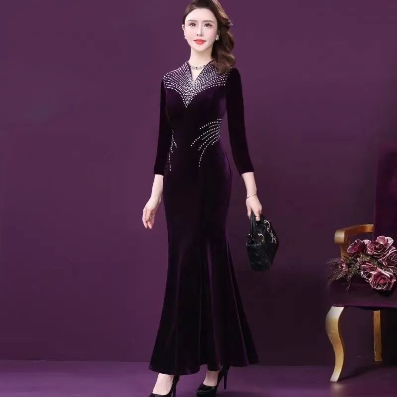 TIỆC MẸ Đầm Dạ Hội Phụ Nữ 2023 Đầm mùa xuân mới phong phú và quý phái kim cương nóng sang trọng phong cách phương Tây váy cỡ lớn cho nữ