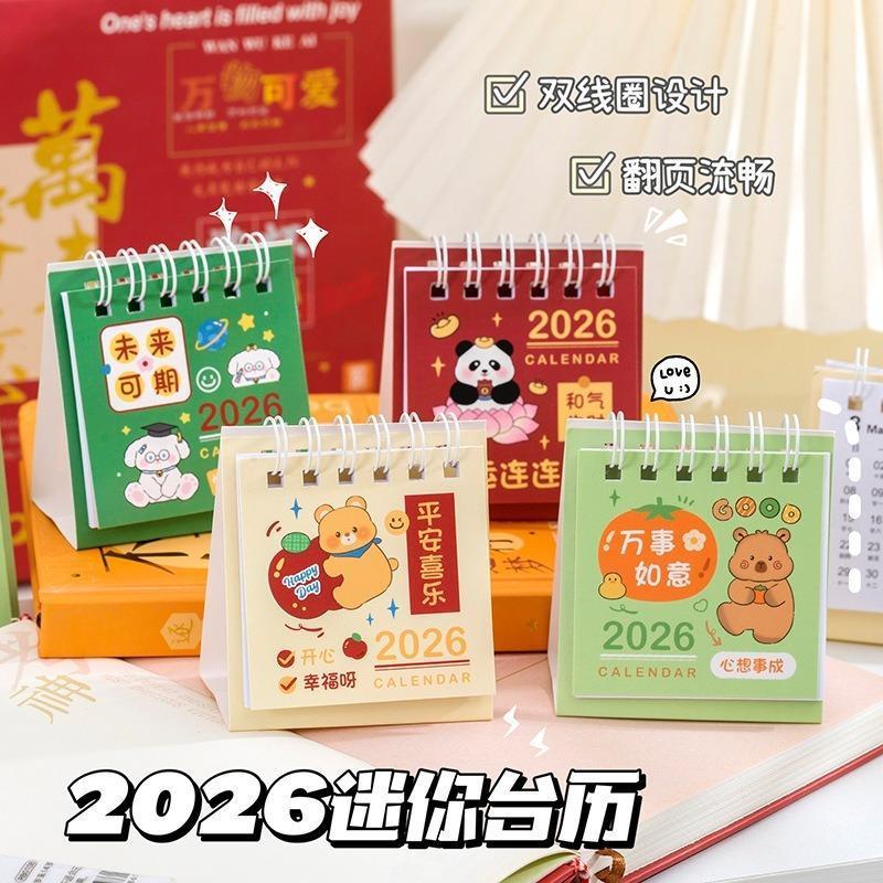 MILLIE Kalendar Meja Comel Cute Animal Cartoon Design Mini Desk Calendar 2026 Students Organizer Desktop Decoration 迷你日历