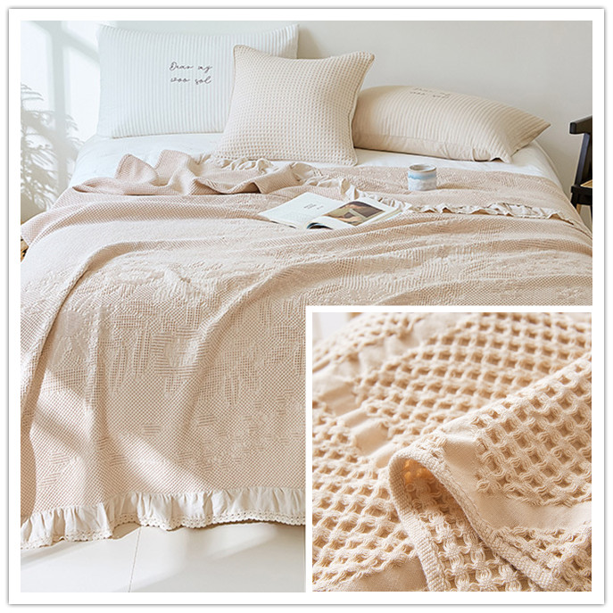100% Cotton Waffle Plaid Lace Quilt for Kids and Aldult Room Bedspread King Queen Size Summer Bed Blankets Sofa Cover Home Decor 150x200cm/200x230cm ราคา 954 บาท*ส่งฟรี
