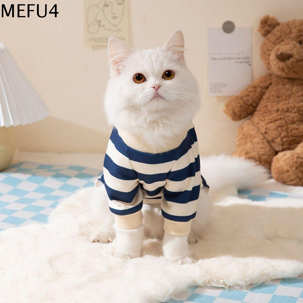 MEFU4 Mẫu hoạt hình Quần áo thú cưng dễ thương Bộ đồ ngủ sọc Giữ ấm Quần áo mùa đông cho chó con Đồ dùng cho thú cưng Bông Bộ đồ liền cho chó Chó nhỏ