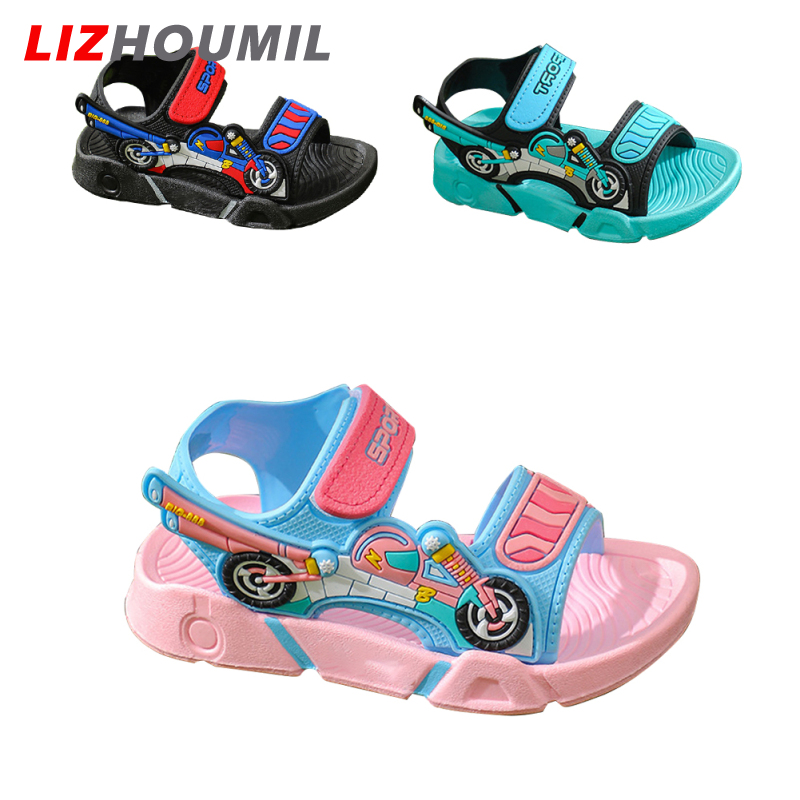 LIZHOUMIL Boys Cartoon Sandals Summer Open Toe Race Car Pattern Sandals Double Adjustable Strap Sports Shoes For Outdoor Hiking ราคา 172 บาท*ส่งฟรี