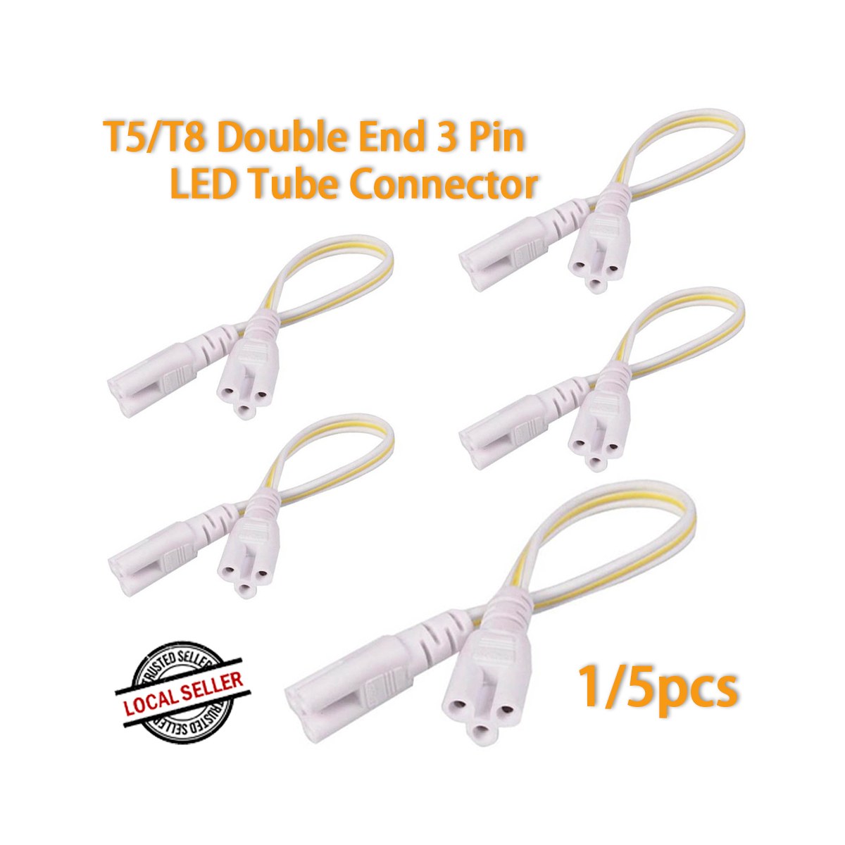 【EnchantedEstate】 FPHLUX LED Tube Connecting T5 T8 Fluorescent Lamp Connector Cable 20CM / 30CM / 50CM / 100CM PVC and Copper Core 5pack Female Plug 3 Pin Double Ends for Fluorescent / LED /