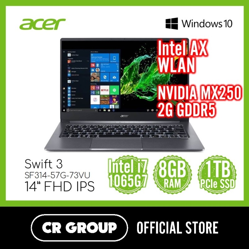 Acer Swift 3 SF314-57G-73VU 14 Inch FHD IPS | Intel Core™ i7-1065G7 | 8B DDR4 RAM | 1TB PCle SSD | NVIDIA MX250 2G GDDR5 | Intel AX WLAN