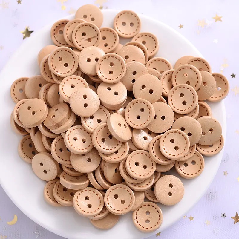 10 Nút gỗ tròn viền nét đứt dùng đính kết trang phục áo giày đồ thủ công handmade