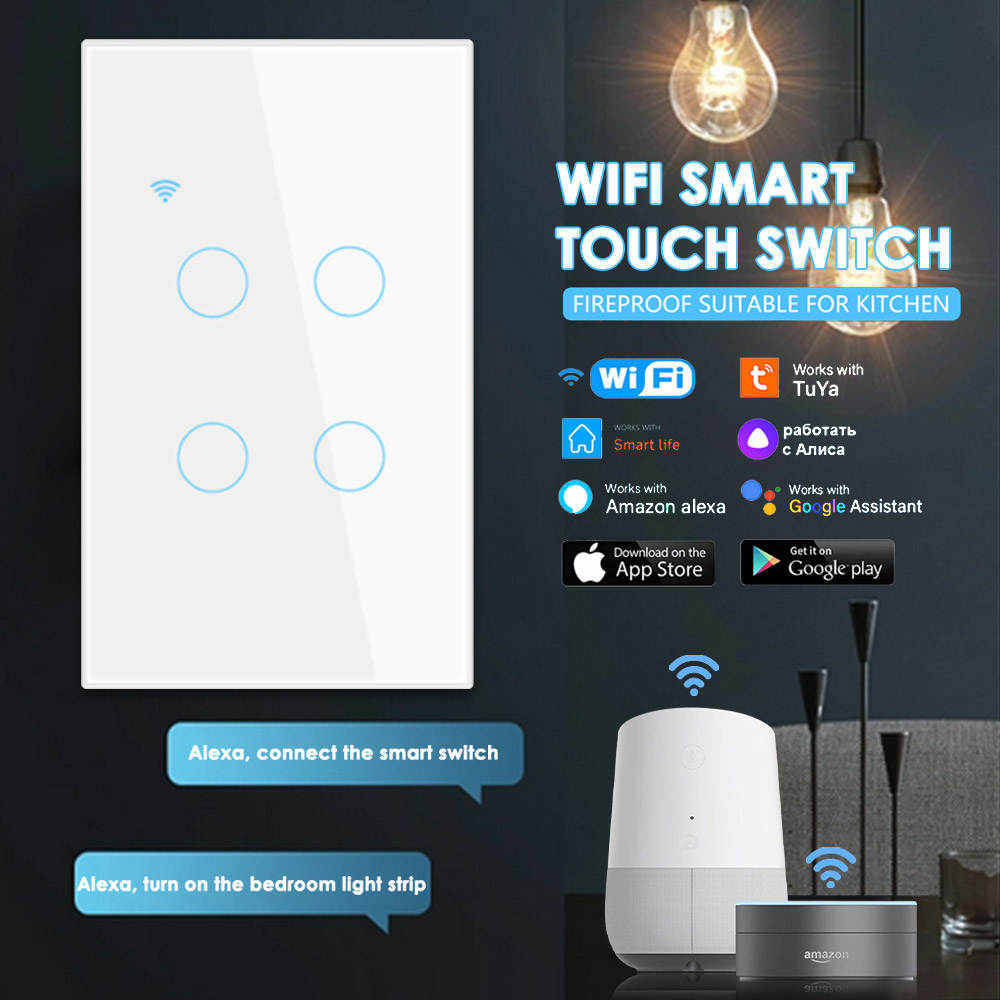 Xixo store Tuya 1 2 3 4 gang WiFi Smart Touch Switch Home Light Wall