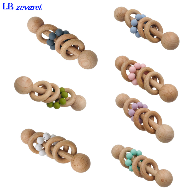 Lbzevaret [Hàng có sẵn] Đồ chơi lúc lắc bằng gỗ em bé hạt Silicone Vòng nhai mọc răng nắm nhẹ nhàng đồ chơi cho quà tặng sinh nhật nam nữ