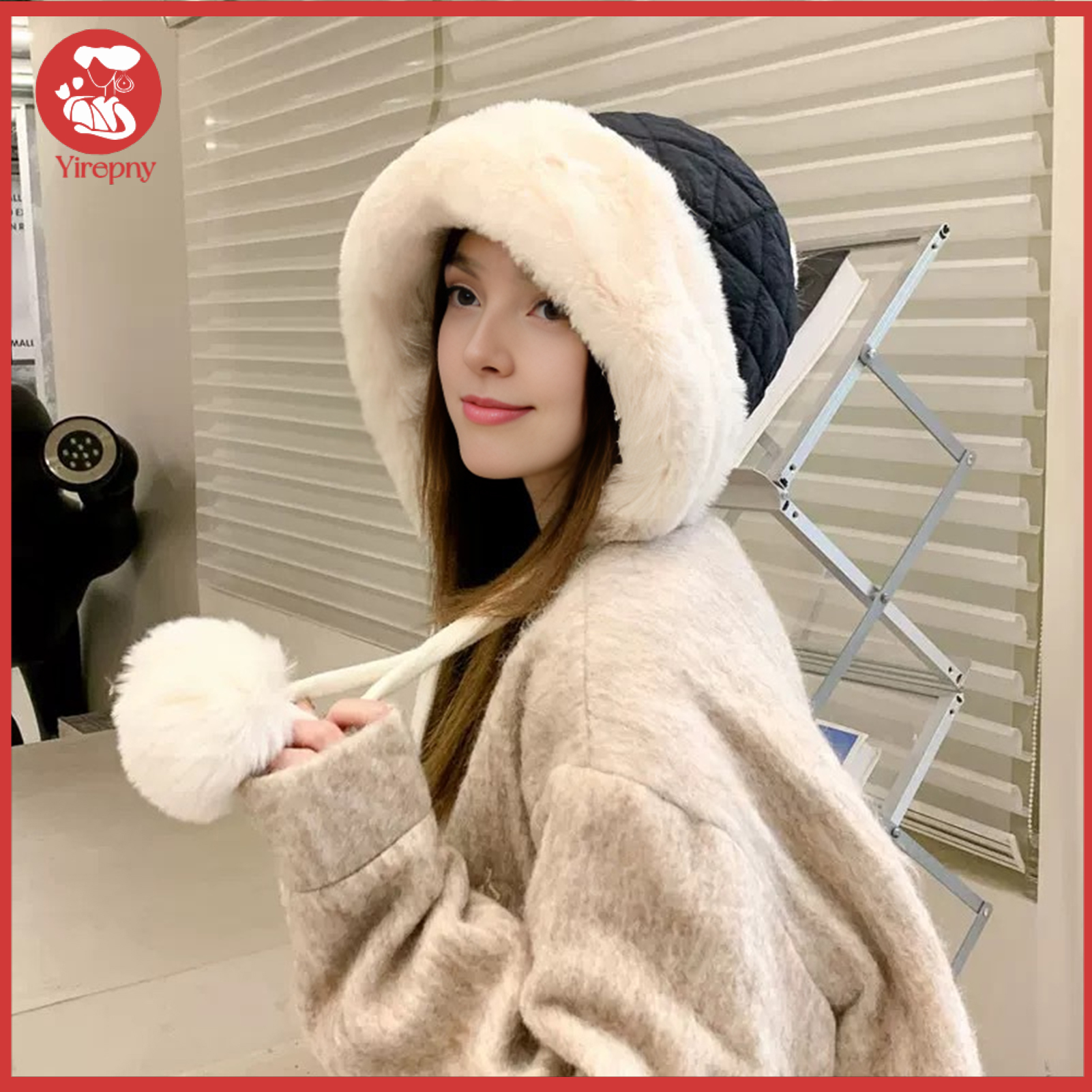 Yirepny Women Quilted Hat Winter Padded Warm Hat with Cute Pom Pom Ear Protection Fuzzy Hat with Drawstring for Autumn Winter Street Daily Wear ราคา 182 บาท*ส่งฟรี