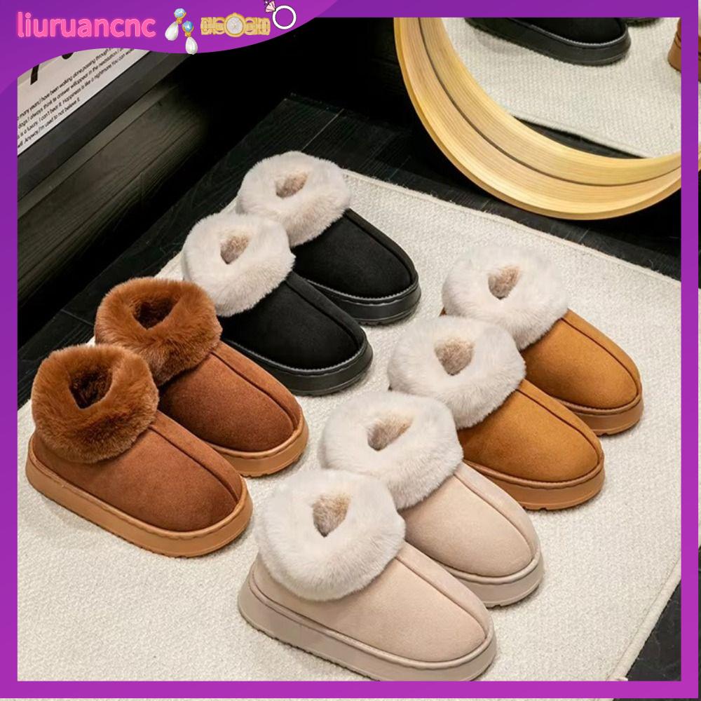 LIURU Mềm mại Giày tuyết Đồ nhồi bông Lông thú giả Giày cotton  Không trượt Giày cao cổ Mùa đông