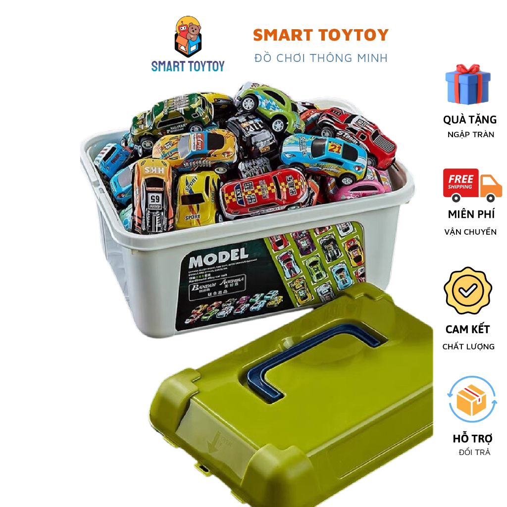 Set 30 xe ô tô hợp kim kèm hộp đựng hàng loại 1, xe ô tô đồ chơi nhiều màu kèm thùng đựng cho bé Hộp 30 xe ô tô