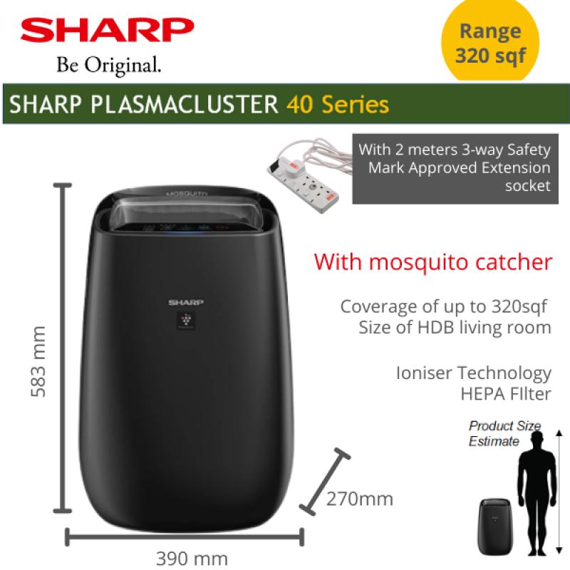 SHARP Air Purifier and ioniser with Mosquito catcher effective coverage 30sqm or 322 sqf for living room Singapore