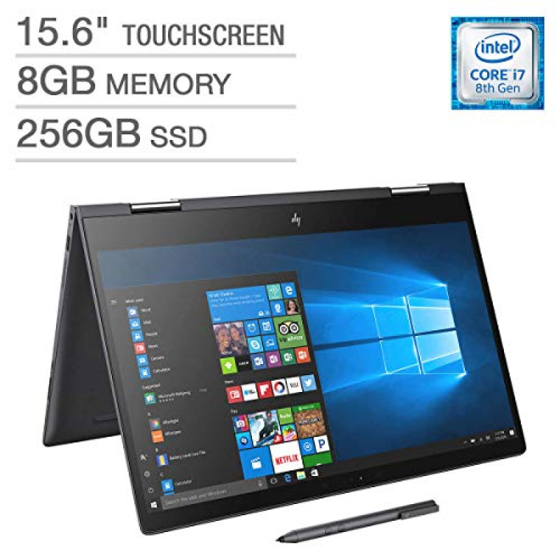 HP X360 15.6 IPS WLED-backlit FHD (1920 x 1080) Touchscreen Laptop,Intel i7-8550U processor at 1.8GHz,8GB DDR4 2400 MHz SDRAM,256GB Solid State Drive, with HP Digital Pen Bluetooth4.2,Windows 10 Home