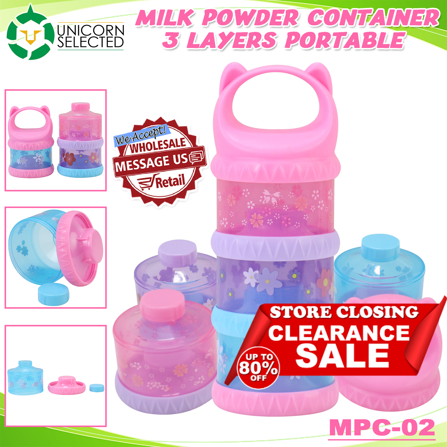Unicorn Selected MPC-02 Multifunctional 3 Layer Milk Powder Container Food Grade Powder Dispenser Container Baby Milk