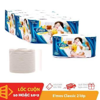 Lốc 10 tặng 2 hoặc 10 cuộn giấy vệ sinh E’mos Classic 2 lớp xanh dương theo hãng phân phối