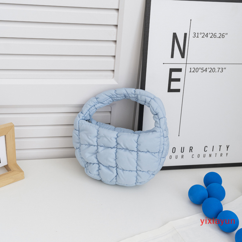 Yixiayun Thời Trang Mini Puffer Tote Túi Quilted Vòng Tròn Điện Thoại Ví Thanh Lịch Màu Tím Mềm Nylon Độn Key Pouch Xu Hướng Đơn Giản Túi Xách