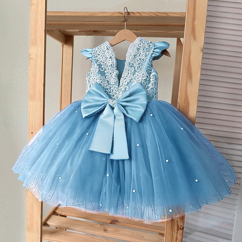 ZZOOI Flower Girl Dresses for Weddings Girl Baby Dress Fancy Tutu Bow Decoration Birthday Dresses for Girls Kids Princess Gown ราคา  410 บาท*ส่งฟรี