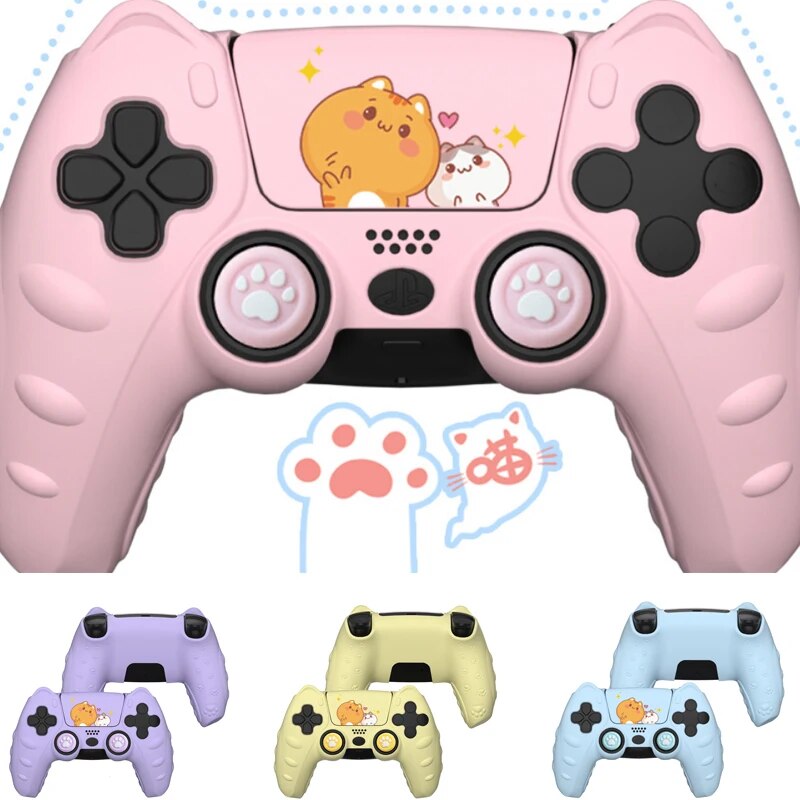 【Worldwide Delivery】 New Cat Paw Silicone Soft Protector Sticker Skin For Dualsense 5 Ps5 Controller Case Thumb Grip Cap Cover