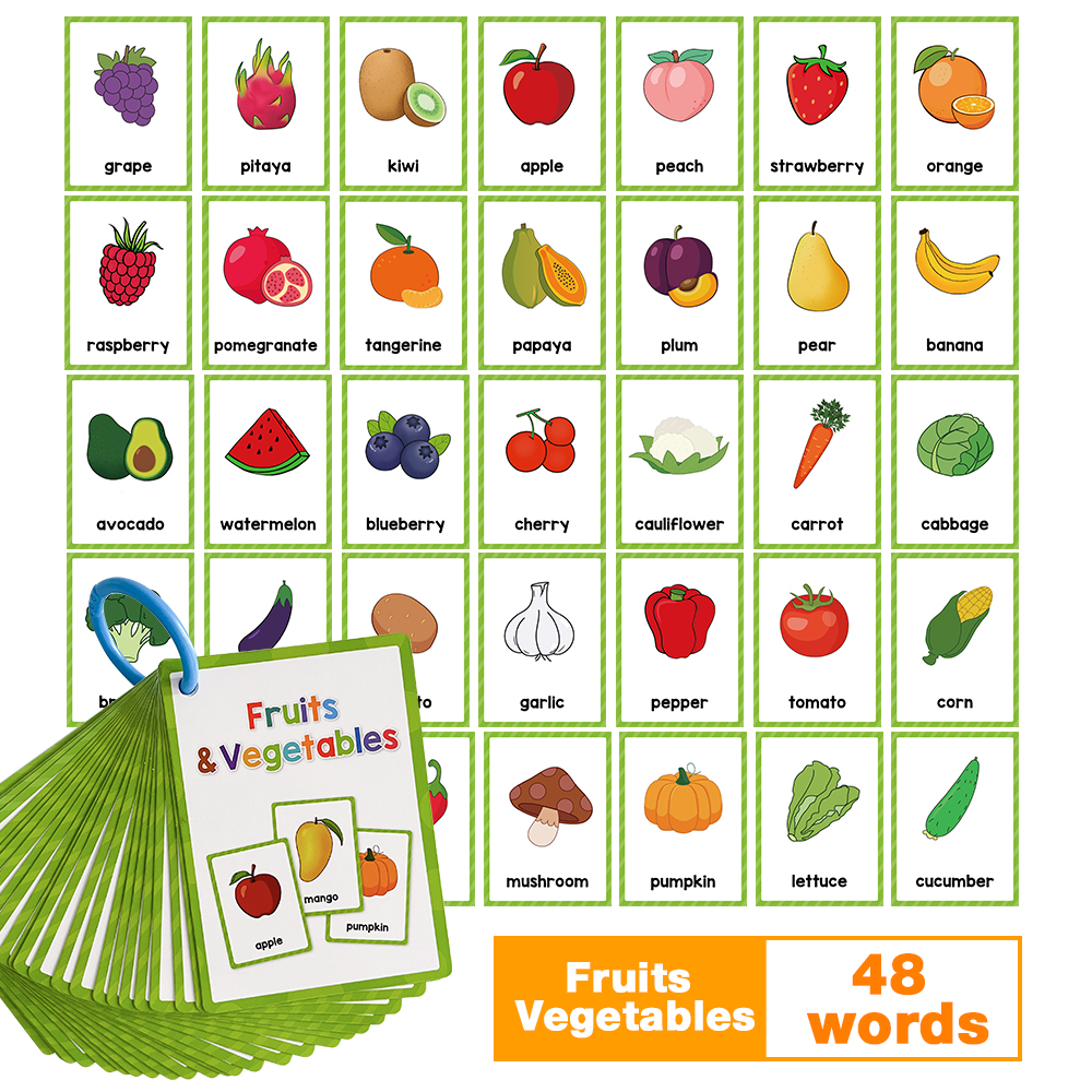 25 Cards 45 Words Fruits Vegetable English Flashcards Pocket - Temu