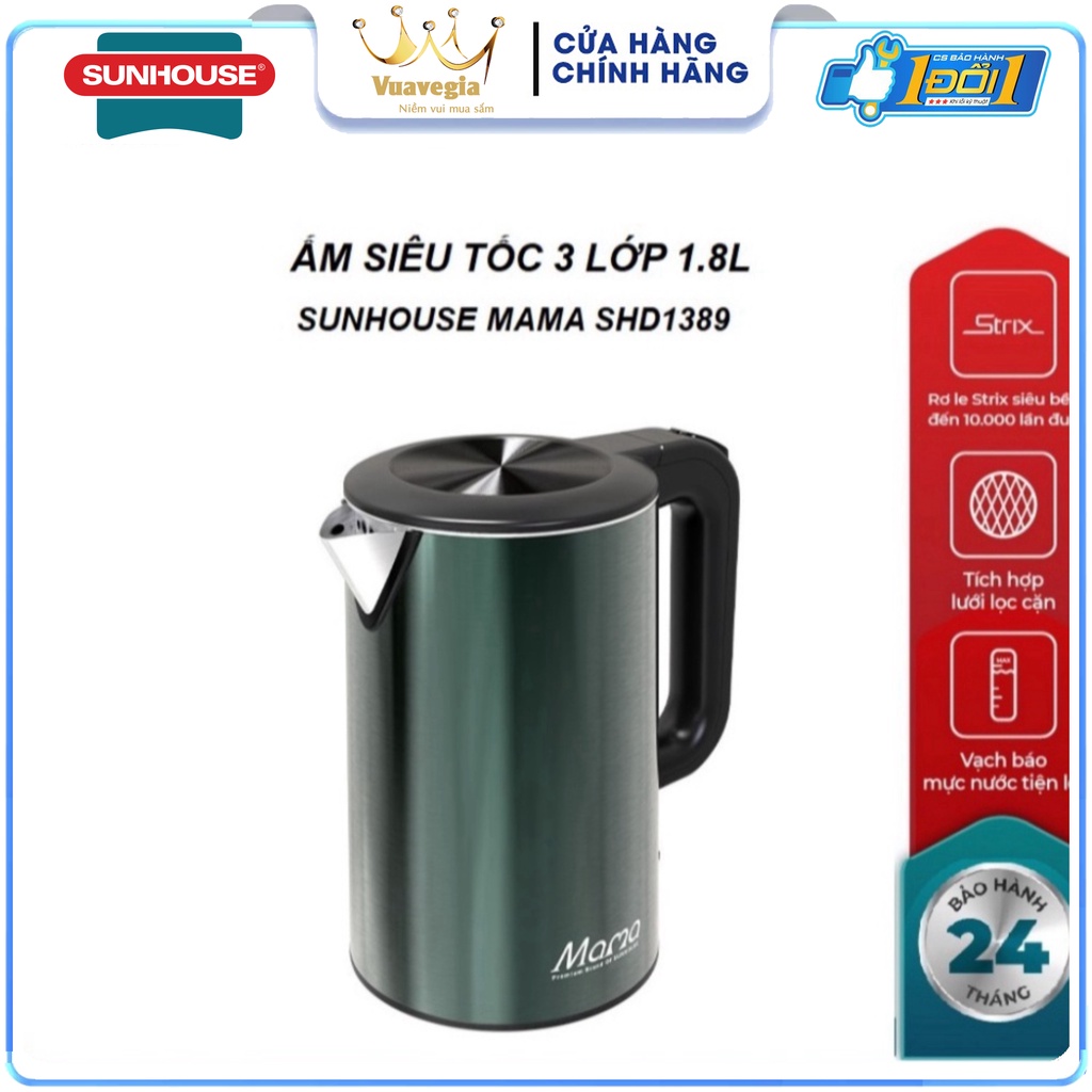 Ấm siêu tốc 3 lớp 1.8L SUNHOUSE MAMA SHD1389 - Bảo hành 24 tháng