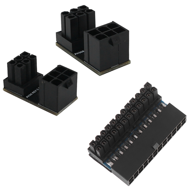 2Pcs ATX 24 Pin to 24Pin Power Plug Adapter with 2Pcs ATX 6Pin Female to 6Pin Male Power Adapter Converter