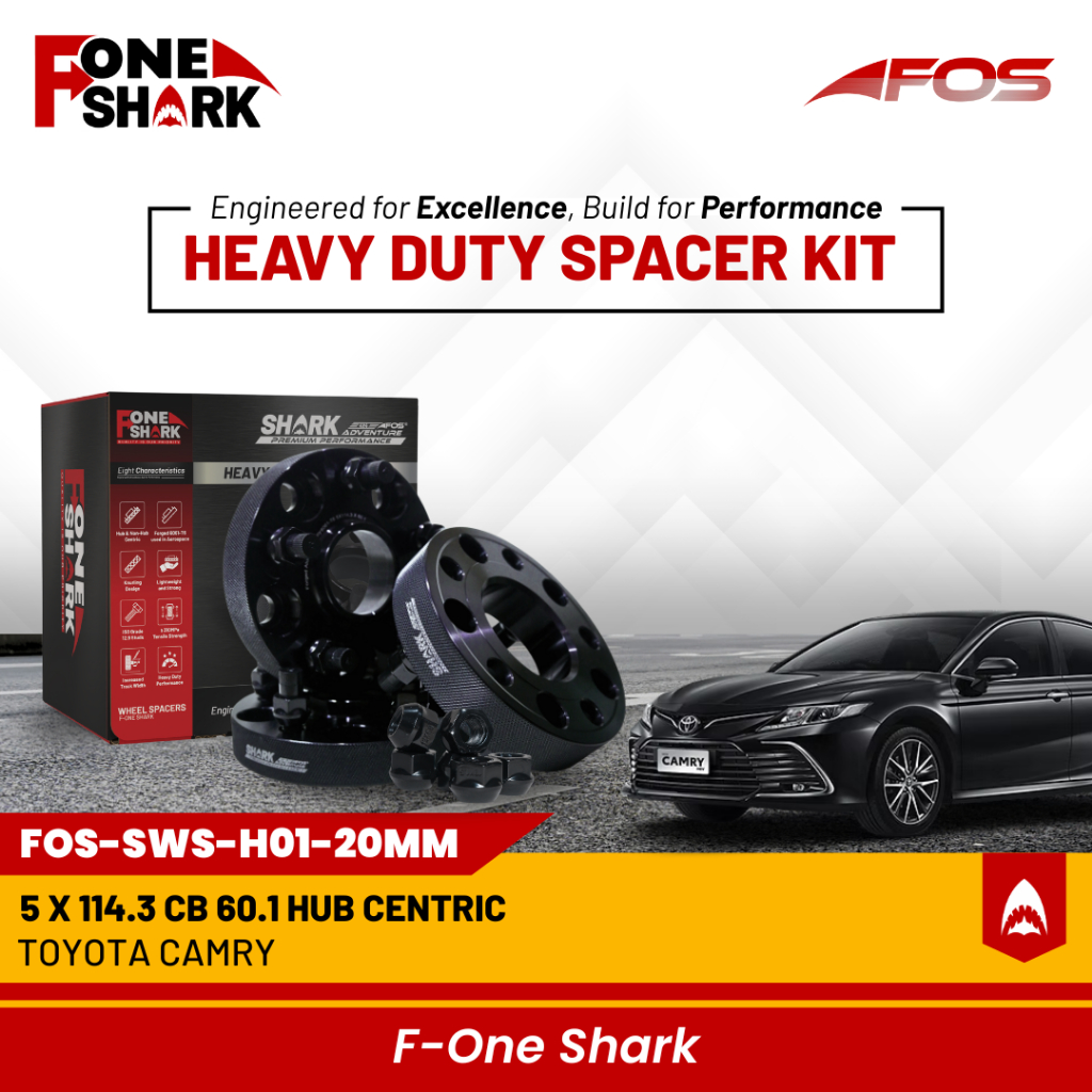 F-One Shark FOS Heavy Duty Wheel Spacer Adaptor Roda Velg Toyota Camry Forged Alumunium Alloy 6061-T6 PCD 5 x 114.3 CB 60.1 Hub Centric Harga 1,200,000 rupiah*Gratis Ongkir