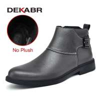 DEKABR Mens Boots Autumn Winter Quality Cow Leather Zipper Shoes Business Casual British Lightweight Ankle Boots Size 37-48