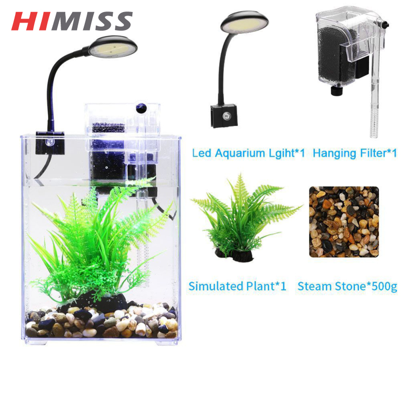HIMISS Betta Fish Tank, Small Fish Tank With Wall Mounted Filter, LED Light, Ultra Thin Lamp Body, Power-saving, Aquarium Starter Kits For Office, Living Room, Apartmemt ราคา 604 บาท*ส่งฟรี