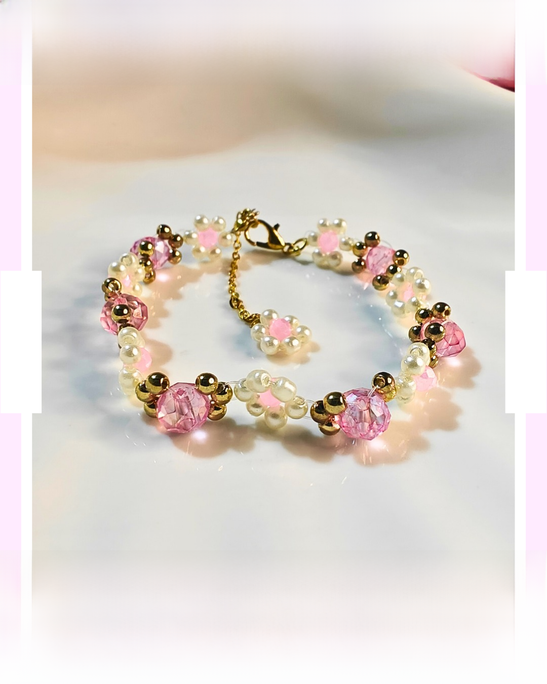 Pink Lotus Flower Bracelet | Flower | hand Kara | Bangls | crystal  | golden Bead