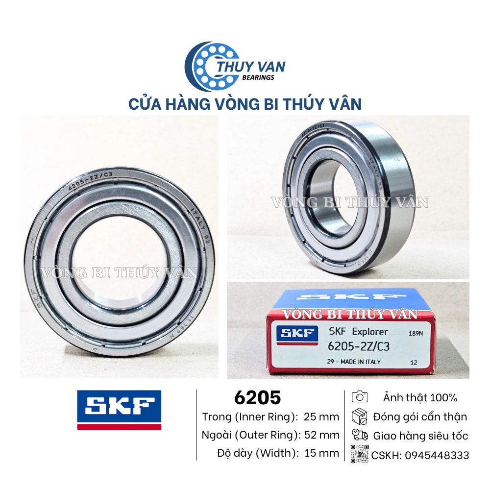 Vòng bi bạc đạṇ hạt tròn cầu 6200 6201 6202 6203 6204 6205 6206 6207 6208 6209 hãng SKF