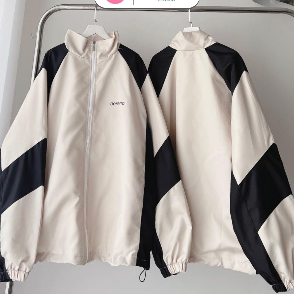 Áo khoác dù dererro logo thêu màu kem vải gió 2 lớp unisex form rộng nam nữ