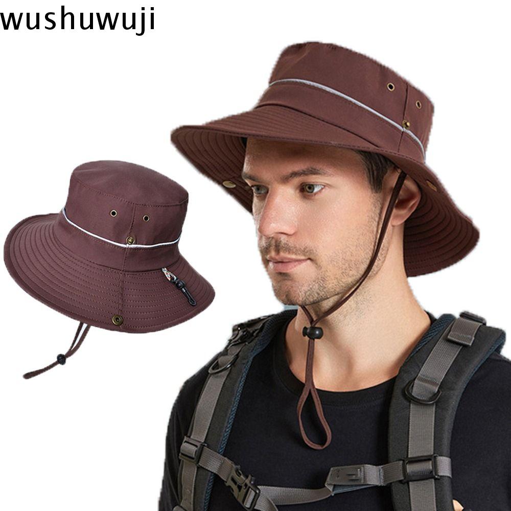 WUSHUWUJI Mũ ngư dân mùa hè Mũ che nắng Chống nắng Dành cho nam Có móc Mũ ngoài trời Mũ tai bèo nam Mũ ngư dân Hàn Quốc Mũ chậu rửa chống nắng Bông