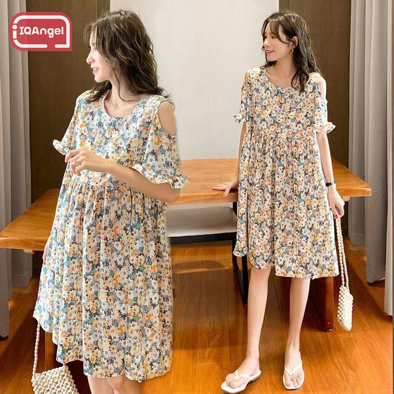 IQANGEL Pregnant Women Dress Printed off-the-Shoulder Loose ราคา 141 บาท*ส่งฟรี