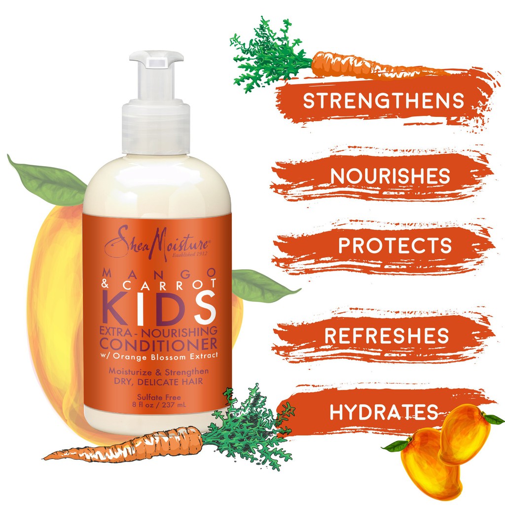 AN TOÀN CHO BÉ - Dầu gội & xả cho tóc bé Shea Moisture Mango & Carrot kids 237ml SheaMoisture thành phần lành tính