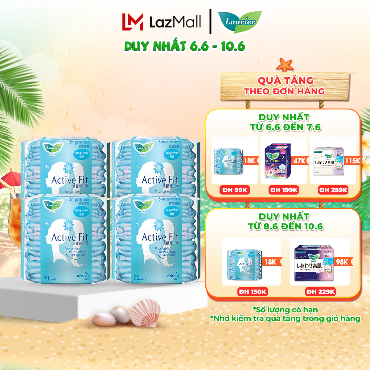 Combo 4 Băng vệ sinh hàng ngày Laurier Active Fit mềm mịn khô thoáng 20