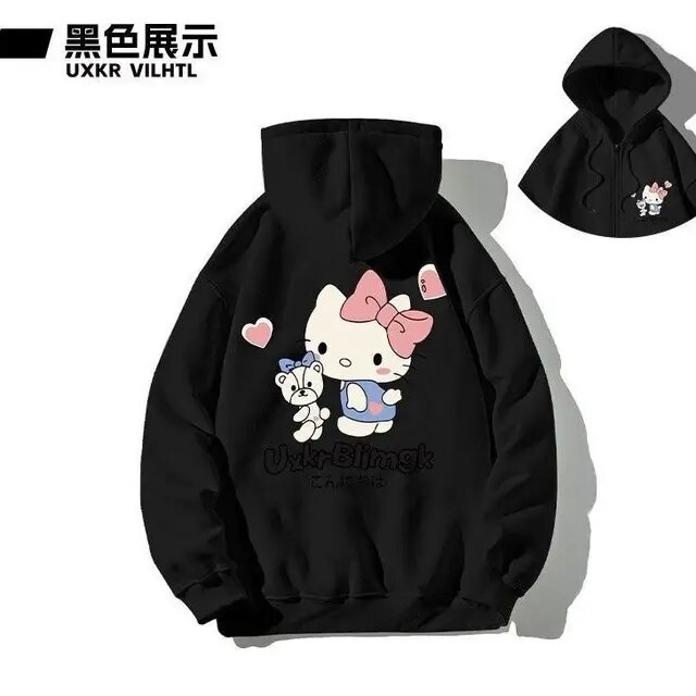 [Tám] Sanrio Kawaii Hello Kitty mùa thu trang phục trẻ em có mũ khóa kéo áo khoác áo khoác dễ thương