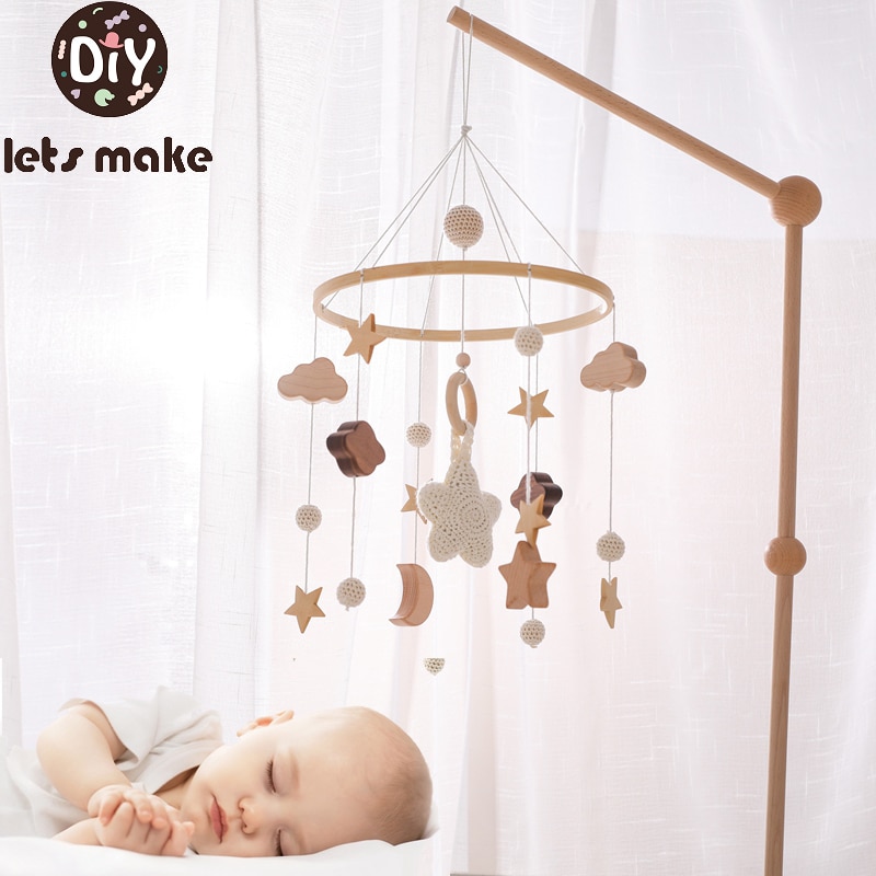 Let s make Baby Rattle Toy 0-12 Months Wooden Mobile Newborn Music Box Bed