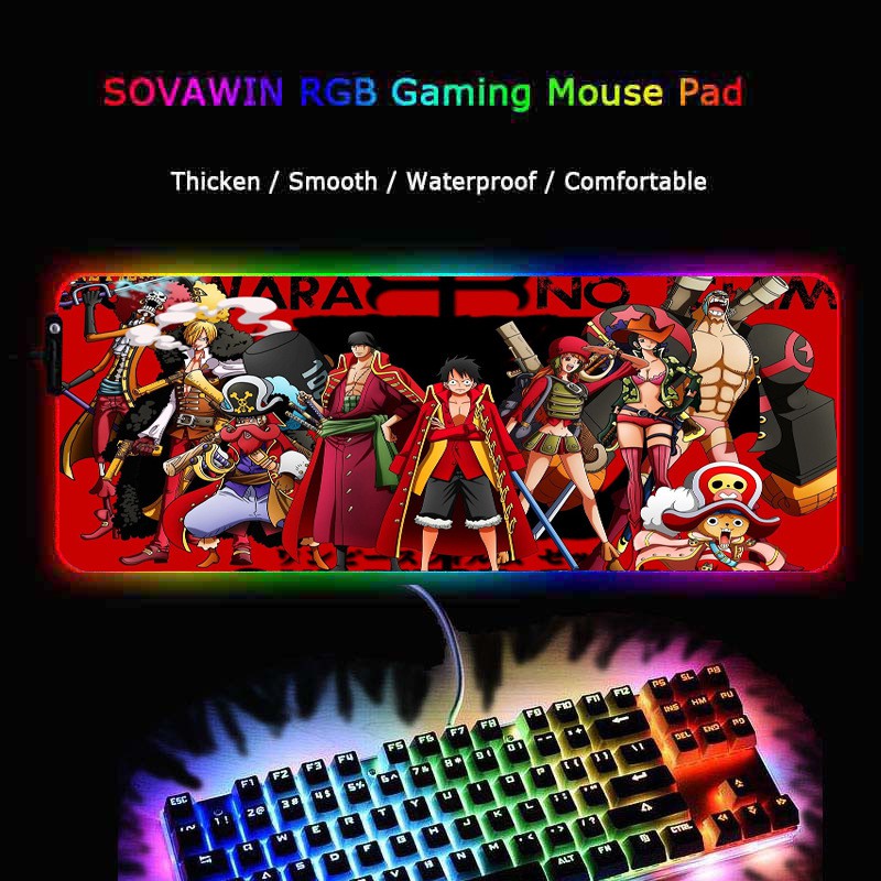 One Piece Zoro RGB Pc Gamer Keyboard Mouse Pad Mousepad LED Glowing Mouse  Mats Rubber Gaming Computer Mausepad