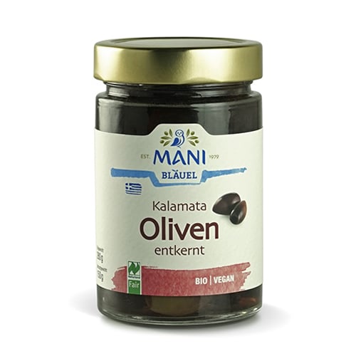 Olive Kalamata hữu cơ không hạt ngâm nước muối Mani 280g