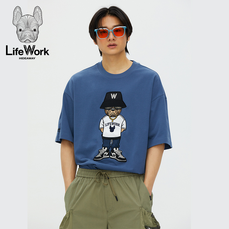 Lifework Áo phông Hàn Quốc fadou logo ngực lớn logo cá nhân đa năng tay ngắn