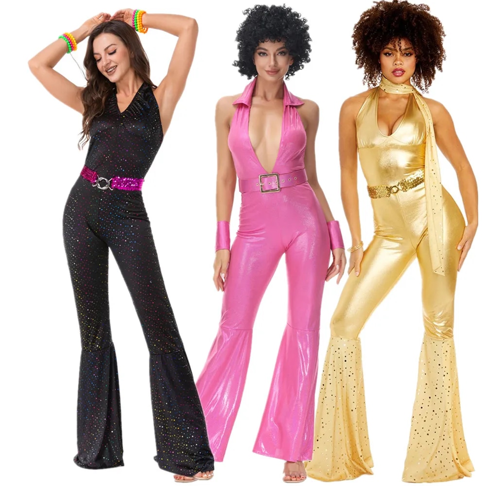 70s Vintage Rock Disco Singer Costumes Women Hippie Cosplay 80s Costume  Stage Performance Dancing Outfit Halloween Party Dress