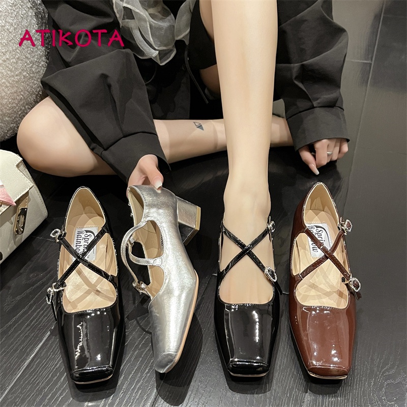 Giày sandal Atikota cao gót hở ngón quai chéo màu bạc thời trang đi biển
