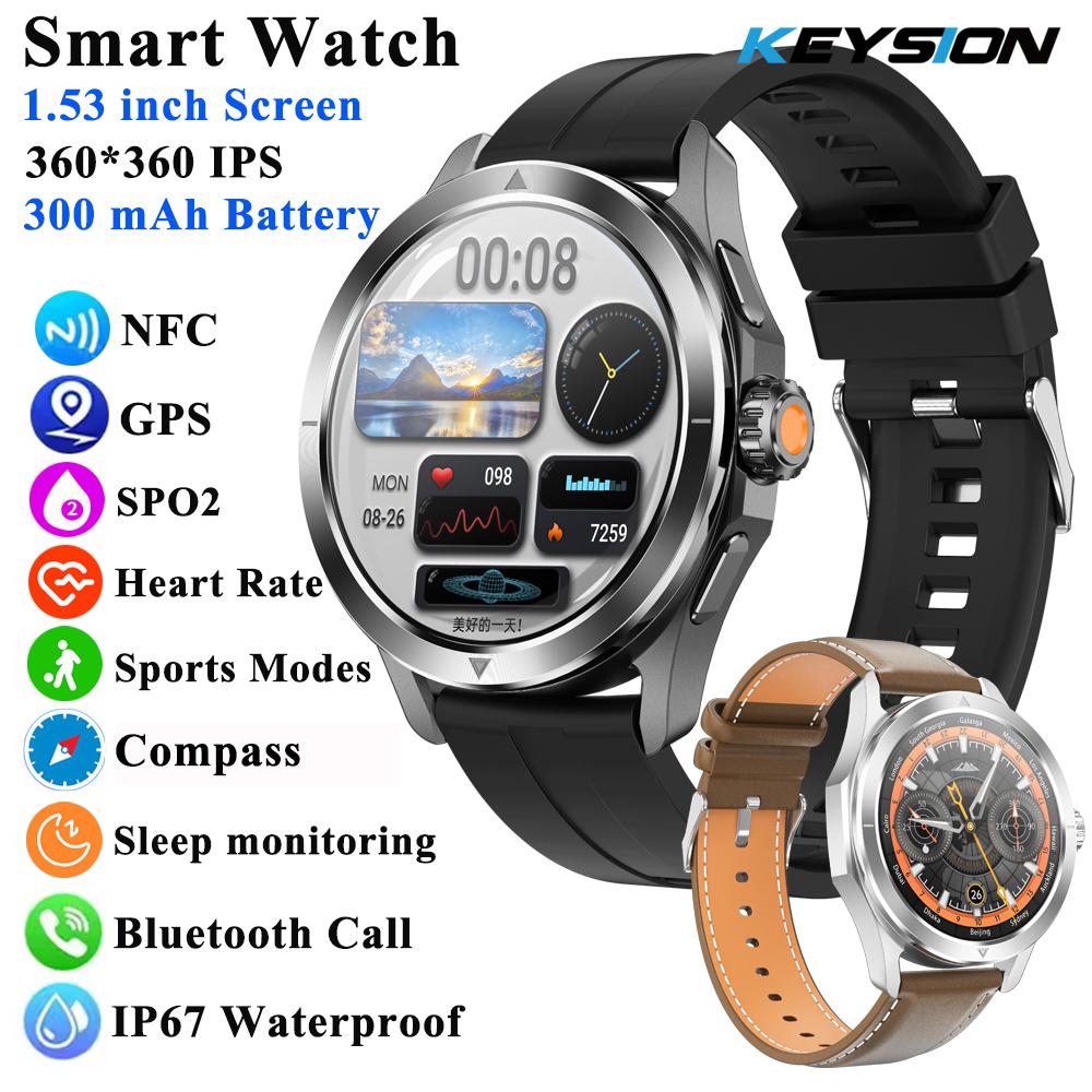 1.53" Outdoor Sports Smart Watch Men NFC GP Compass Heart Rate Blood Oxygen Waterproof Bluetooth Call Smartwatch for IOS Android ราคา 999 บาท*ส่งฟรี