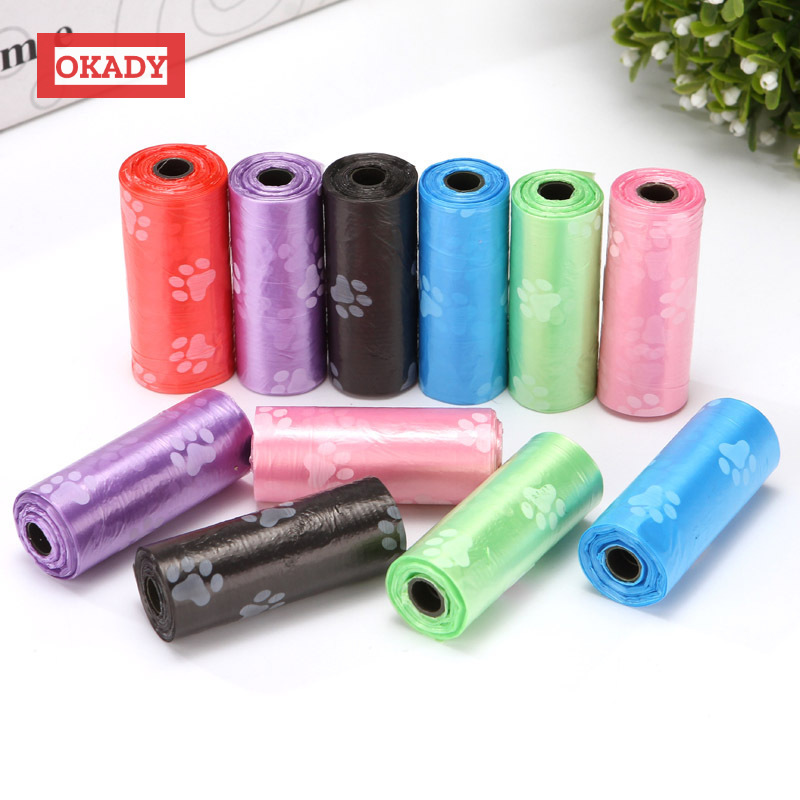 OKADY Printed pet garbage bags 15 pieces/roll dog cleaning and convenient poop bag dog and cat supplies