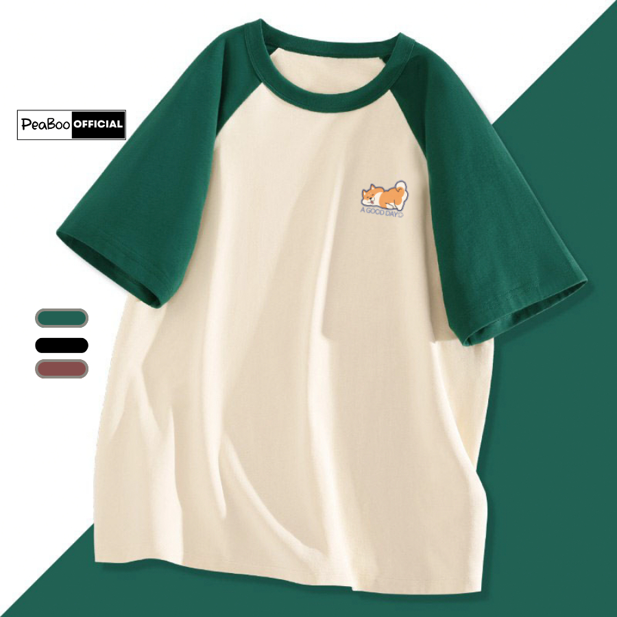  Áo Thun Nữ Áo Phông Raglan Tee Unisex By PEABOO BST Shiba Inu Chất Cotton Thoáng Mát Form Rộng Tay Lỡ Cho Nam Nữ 