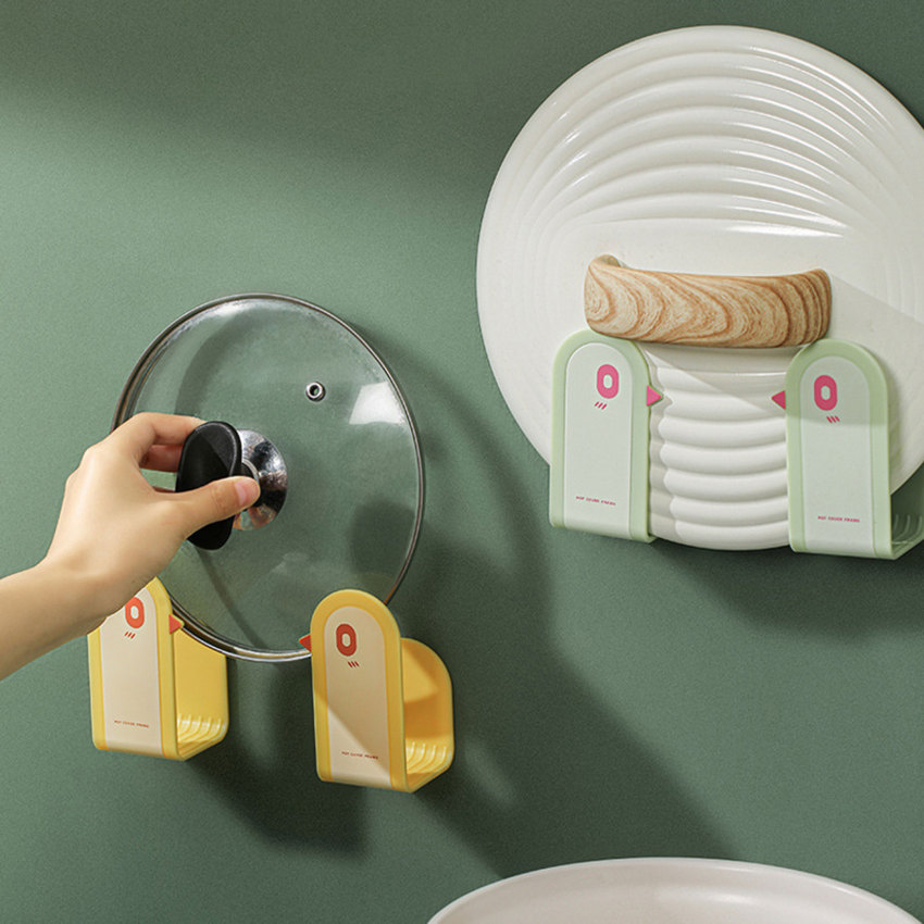Hình con chim nắp nồi chủ tường-gắn Giá Treo cho Pan nồi Bìa Giá nhựa Kệ để đồ nhà bếp nhà bếp giá lưu trữ