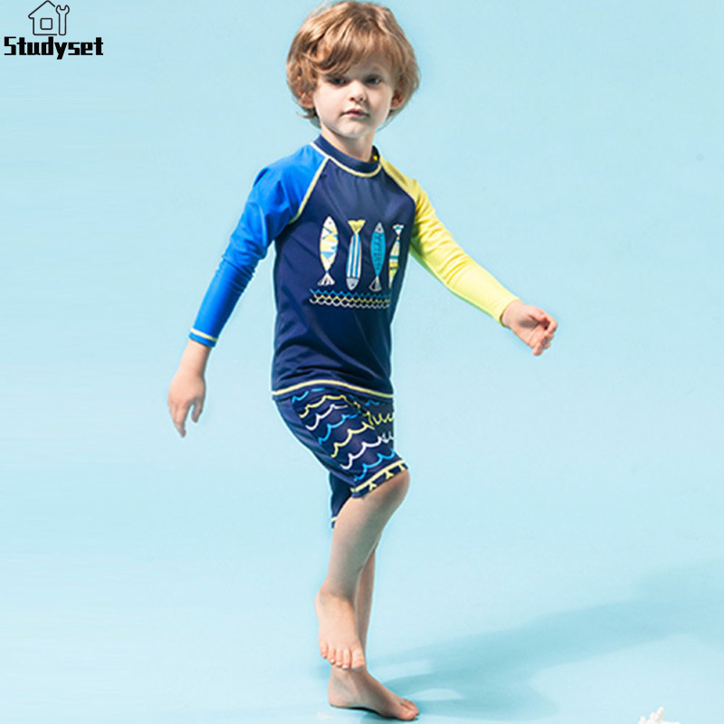 Studyset IN stock Kids Boys Quick Dry Sunscreen Long Sleeve Swimwear Shorts Surfing Wetsuit