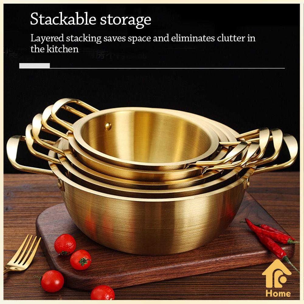 Q-1151 STORE Thép không gỉ Nồi mì ramen mini có nắp Nồi súp  Mạ vàng Lẩu Dụng cụ nấu ăn cắm trại